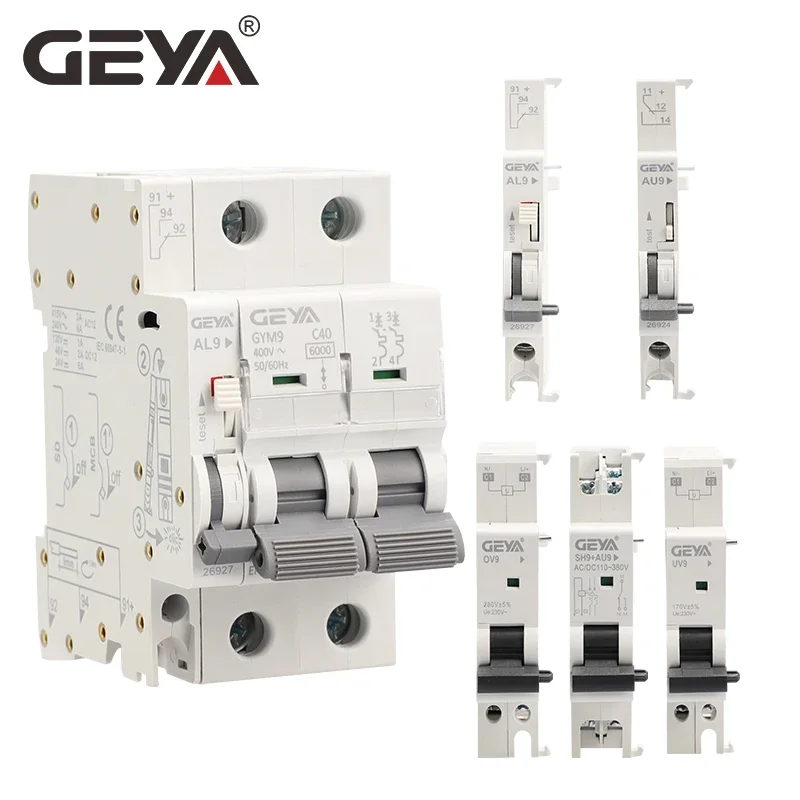 GEYA GYM9 1A-63A 회로 차단기 보조 접촉 경보 접점 분로 해제 장치 과전압 트립 장치