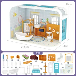 Miniature Dollhouse Furniture and Accessories Pretend Play Set (Shower Room)