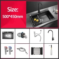 Black Nano Wash Basin Single Sink creative Stainless Steel Kitchen Sinks Drain Set Home Handmade Wash Basin Kitchen Accessories 2