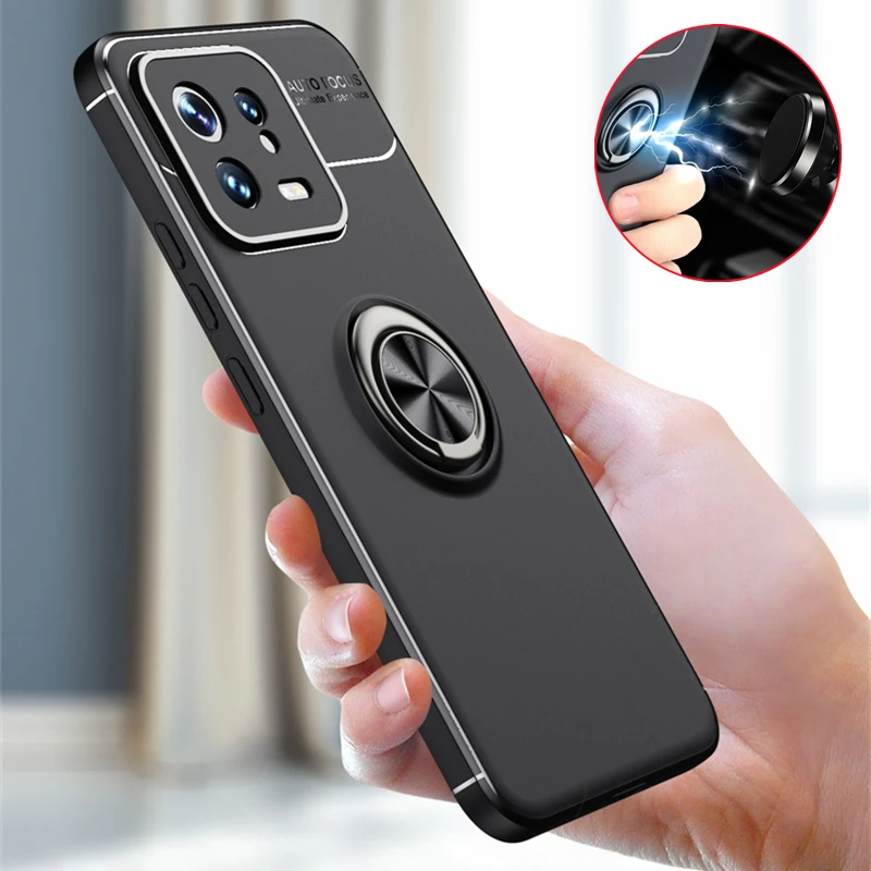 Per Xiaomi 13 Custodia Cover Xiaomi 13 Capas Antiurto Soft Phone Bumper Stander Ring Supporto Magnetico Funda Xiaomi Mi 13 Lite Pro