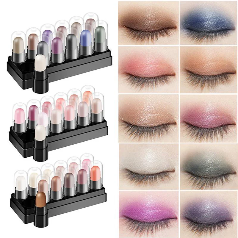 12pcs/set Eyeshadow Stick Glitter Waterproof Lasting Pearlescent Eyeshadow Pencil Highlighter Stick Pen Eyes Makeup Beauty Tools