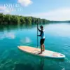 Inflatable Stand Up Paddle Board With Stable Non-Slip EVA Deck Gradient Light Wood Grain Design Tri-Fin System High Weight Capacity And Complete Kit Including Paddle Backpack Pump For Family Water Sports