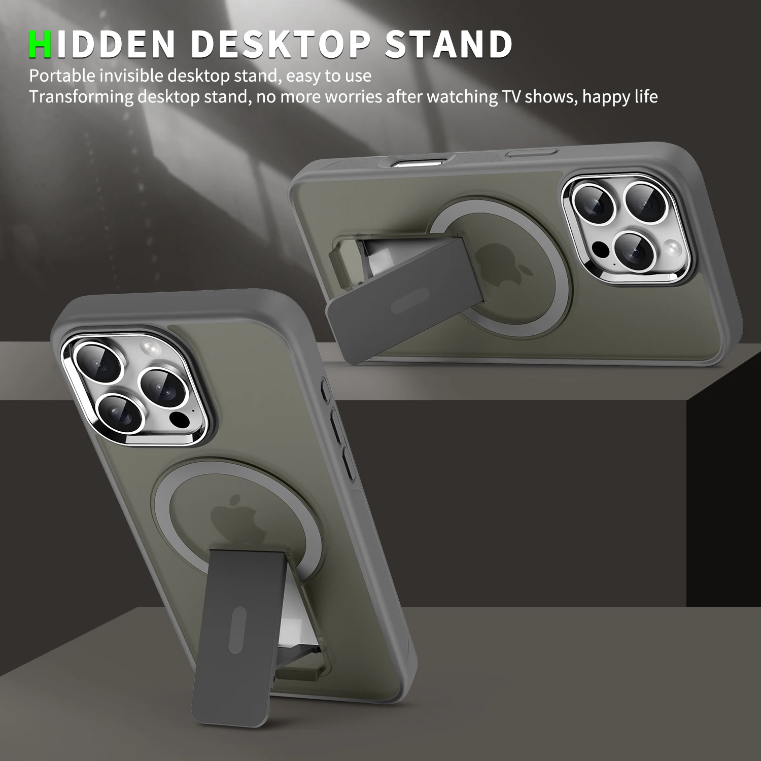 Matte Magnetic Stand Phone Case with Invisible Support and Anti-Fall Hard Back Cover