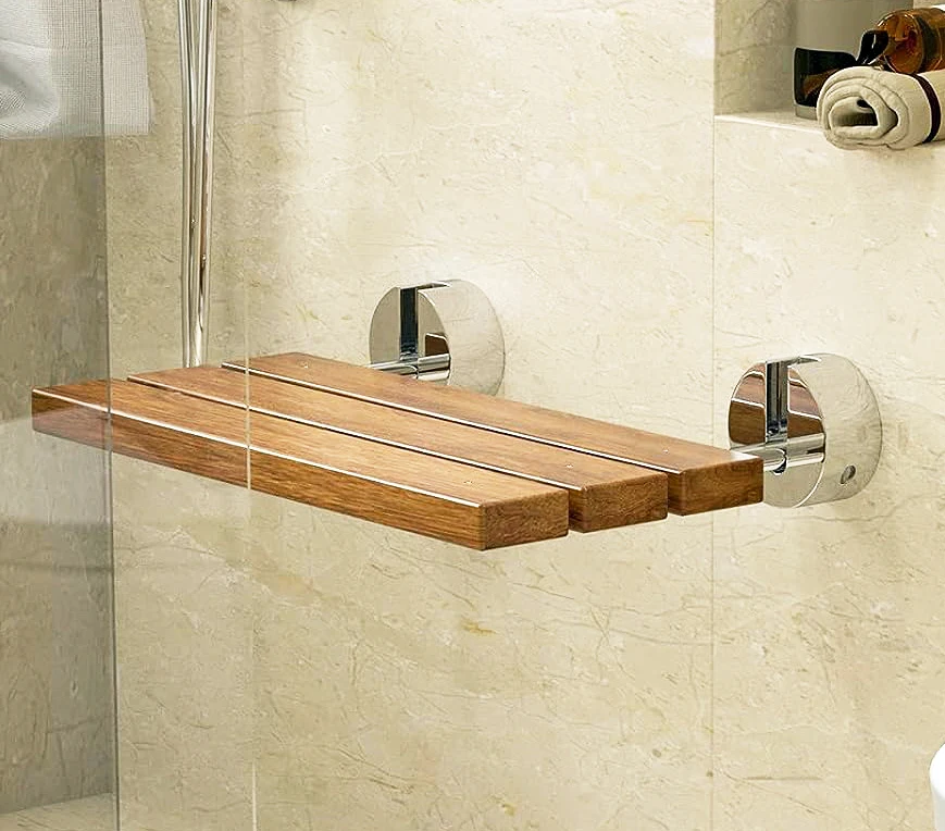 Tile Shower Teak Fold Up Shower Seat DIYHD 34X51CM Teak