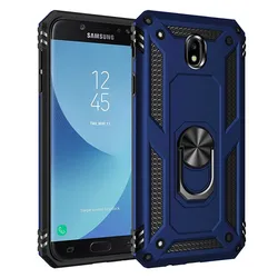 Luxury Armor Soft Shockproof Case with Ring Holder and Magnet Cover for J7 2017 J730 EU (Navy Blue)