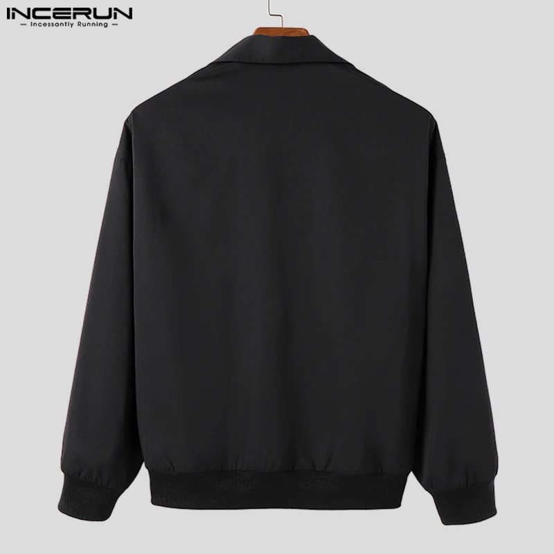INCERUN Tops 2023 Korean Style Handsome New Men's Locomotive Wind Zipper Jackets Autumn Winter Lapel Long Sleeved Jackets S-5XL