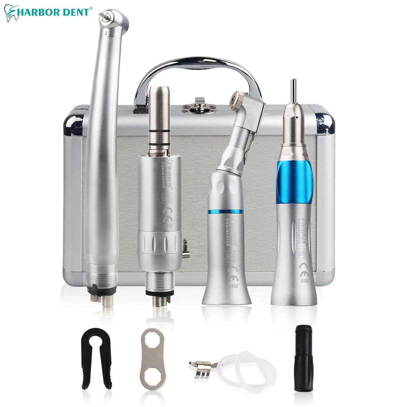 Dental High & Low Speed Handstück Metall Box Kits Luftturbine Gerade Winkelstück Luftmotor 2/4 Löcher Silber