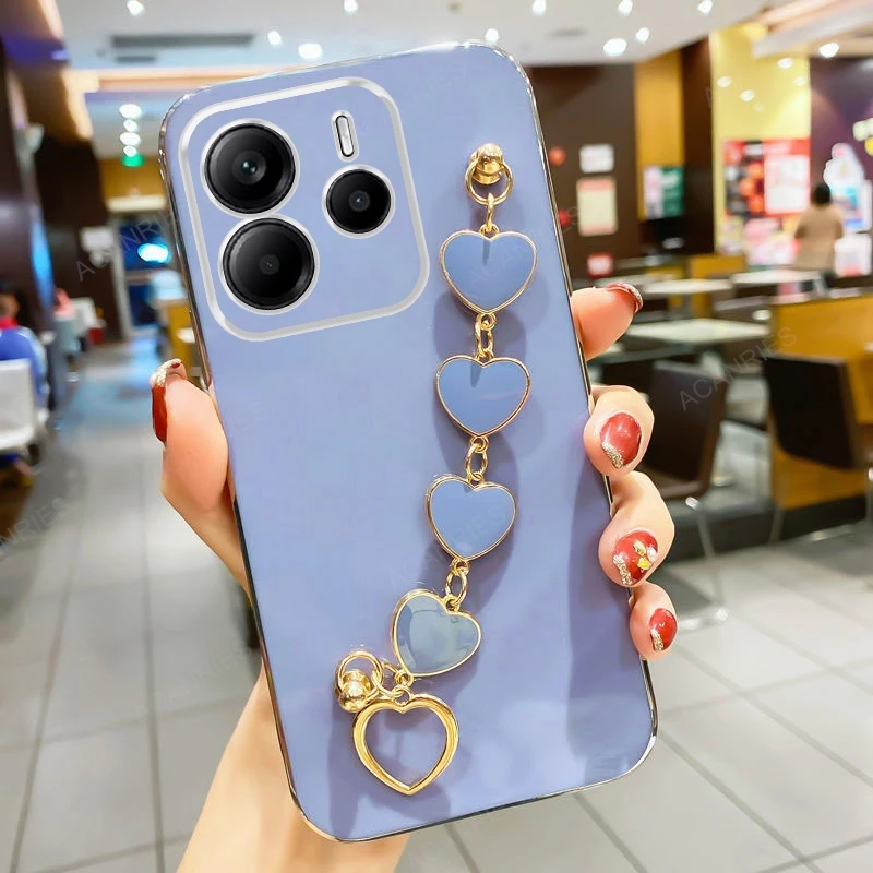 Luxury Plating Love Heart Bracelet Chain Soft Back Phone Case