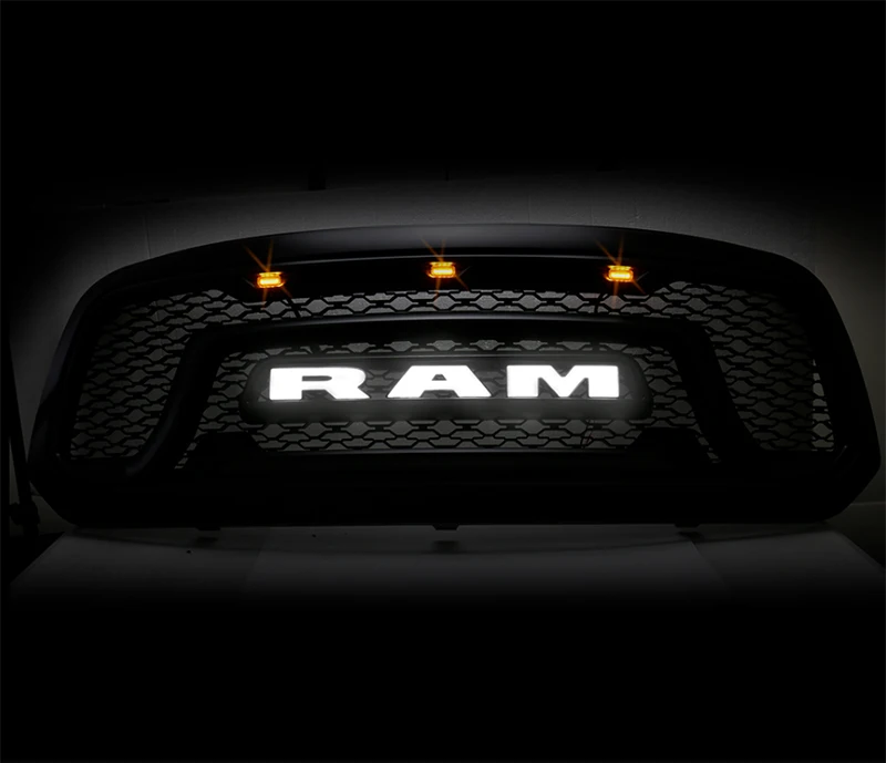 

For Dodge Pickup Ram 1500 2009-2012 2013-2018 Mesh Grille with Red White Lights Letter Front Racing Grille Cover with LED Lights
