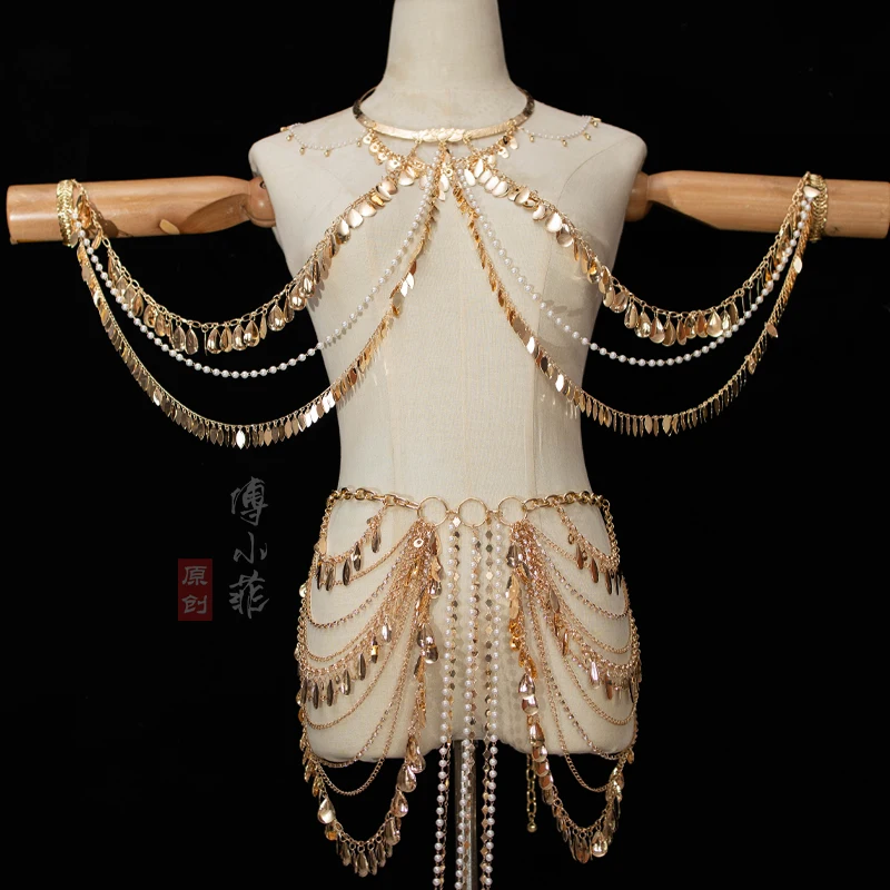 Clothing Accessories Tassel with Pearl Irregular Pendant Body Chains Waist Chain Ancient Style Dancing Ornament ExquisiteFashion