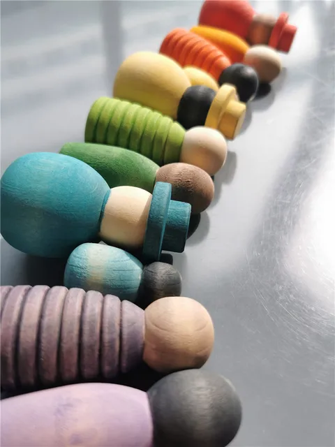 Wooden Montessori Toys Handmade Rainbow Peg Dolls Together Stacking Figurines Blocks For Children Open-ended Play 5