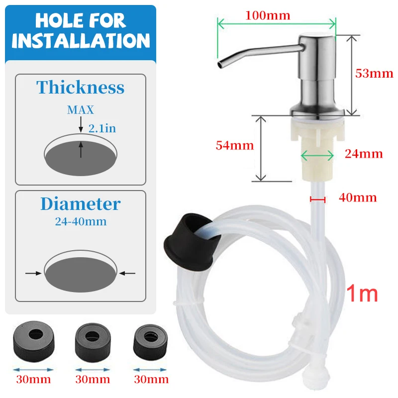 Liquid Soap Dispenser Pump, aço inoxidável, Kitchen Sink Mount, Pressão da mão, 500ml