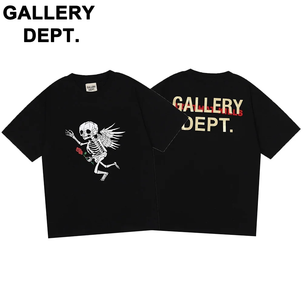 

2024 Tide GALLERY DEPT skull rose print short-sleeved t-shirt men and women couples high street half-sleeves