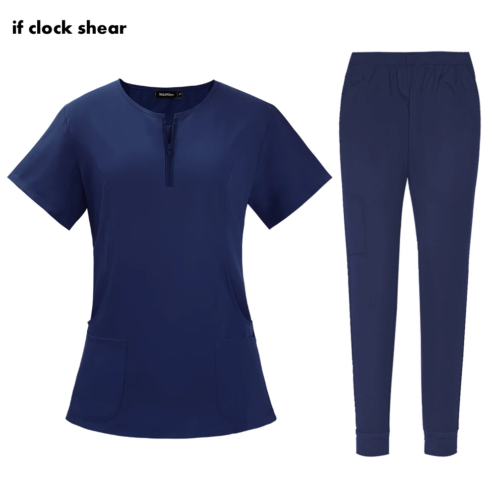 

Pet Y-neck Tops Jogger Pants Medical Scrub Set Pharmacy Medical Clothing Women Soft Stretchy Scrubs Suit Female Spa Uniforms Set