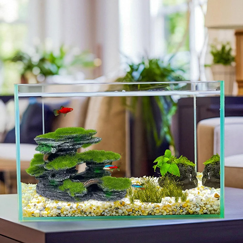Large Mossed Mountain View Aquarium Hideout - Submersible Resin Decoration