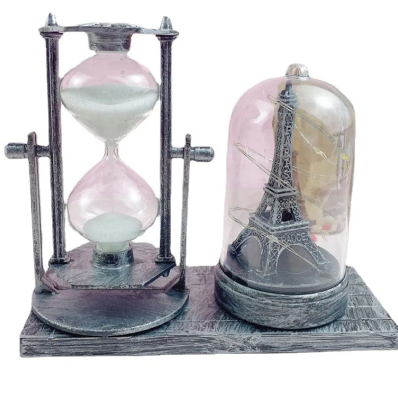 

European Sand Clock Decor Vintage Hour Glass Sand Timer Creative Lighted Tower Hourglass Office Ornament Hourglass Decoration