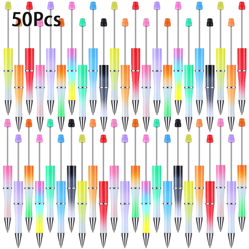 

50Pcs Plastic Beadable Pen Bead Pen Bulk Shaft Ink Ballpoint Pens DIY Pens for DIY Making Gift Office Supplies
