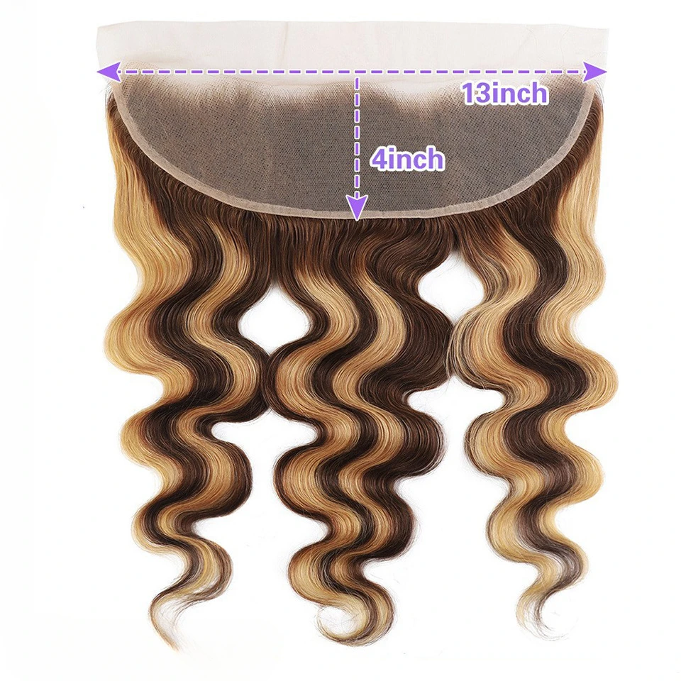 Highlight P4/27 13x4 Body Wave Human Hair Lace Frontal 150% Density Pre-Plucked Brazilian Virgin Hair Ear To Ear Front Full End