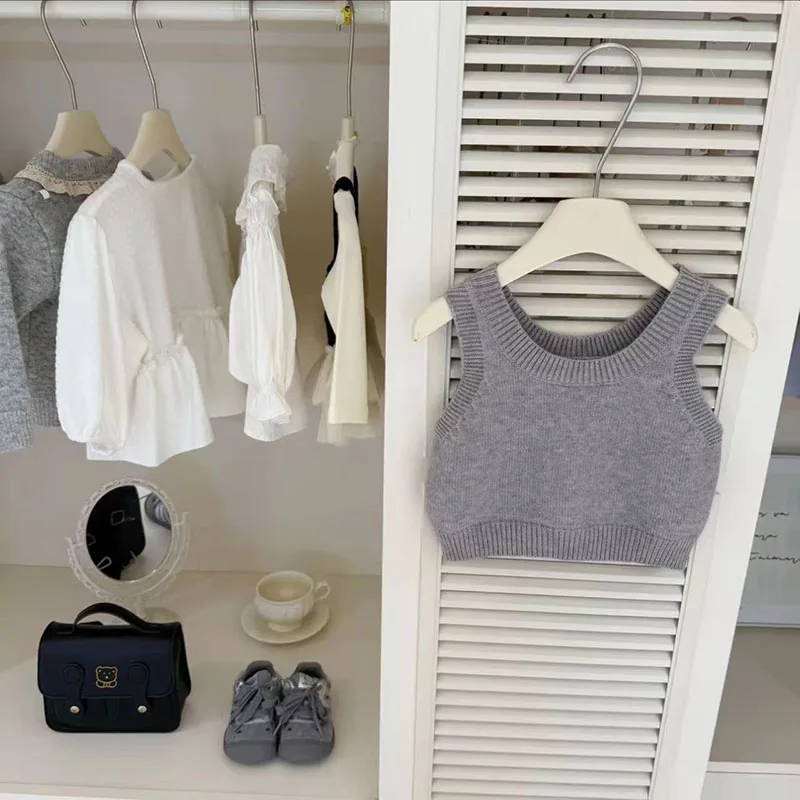 Autumn Kids Preppy Style Vest Shirt Skirt Set