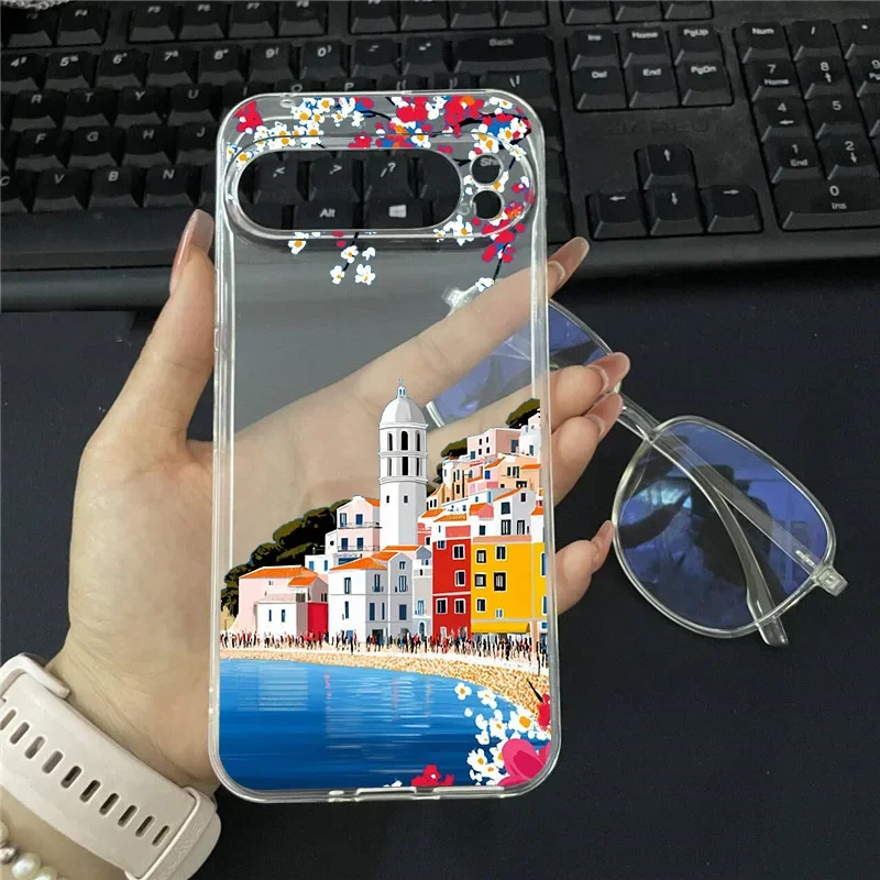 Seaside Scenery Mountain Flower Landscape Clear Soft TPU Phone Case