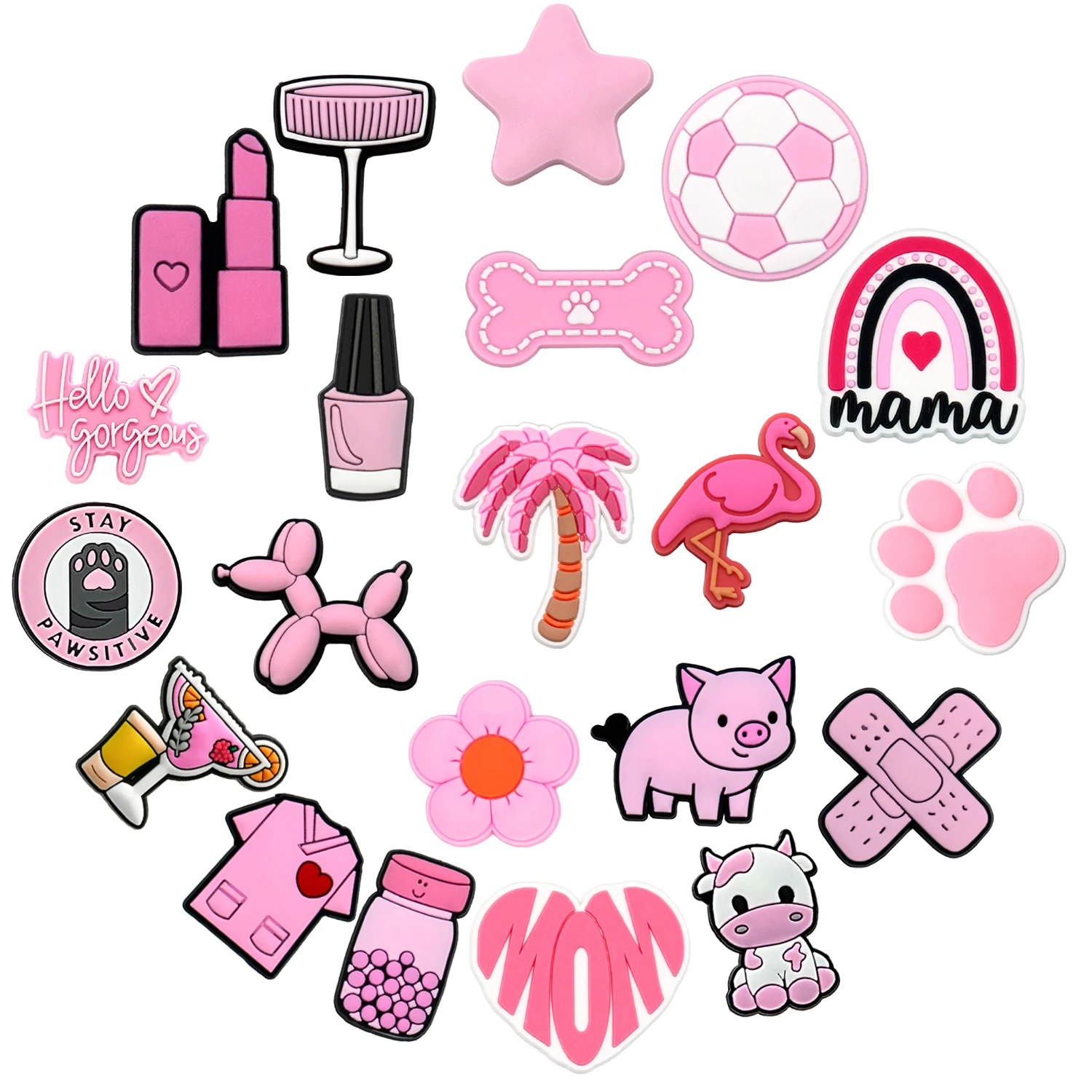 1 10pcs PVC Pink Cows Cat Shoe Charms for Sneakers Crown Cloud Shoe Decorations Accessories Bat for Women Girls shoe charms