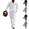 2024 Autumn New Men's Suit Europe And The United States Style Heavy Quality Jacquard V-neck Shirt Trousers Two Sets 1