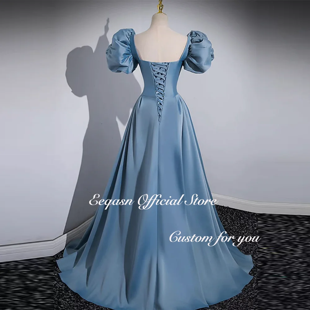 Luxury Woman Evening Dress Short Sleeve Satin A-line Elegant Party Dresses Long Prom Wedding Sharon Happy فساتين سهرة Customized 3