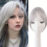 Extensions de cheveux synthétiques à clipser pour la partie frontale, avec frange à raie centrale, naturelles, sans démarcation, style oblique français et frange en forme de huit 3