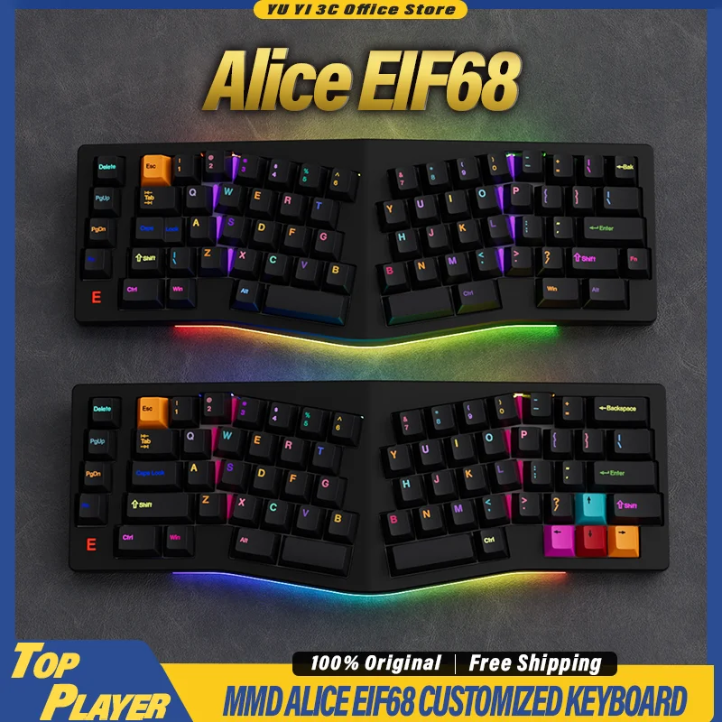 MMD 앨리스 EIF68 맞춤형 기계식 키보드 BT 2.4G 무선 QMK VIA 핫 스와핑 인체공학적 앨리스 디자인 다이내믹 RGB 지원
