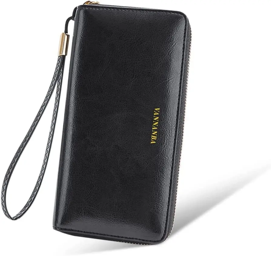 VANNANBA Womens Large Capacity Wallets Zip Around Wristlet Wallets for Women,Genuine Leather RFID Credit Card Holder