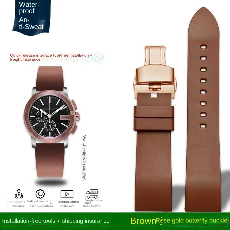 thumbnail image 1 of Correa con hebilla de mariposa y botón de pasador para reloj G-ucci YA101203 YA101202 GC, resistente al agua, con accesorios de 23 mm, 1 of 5