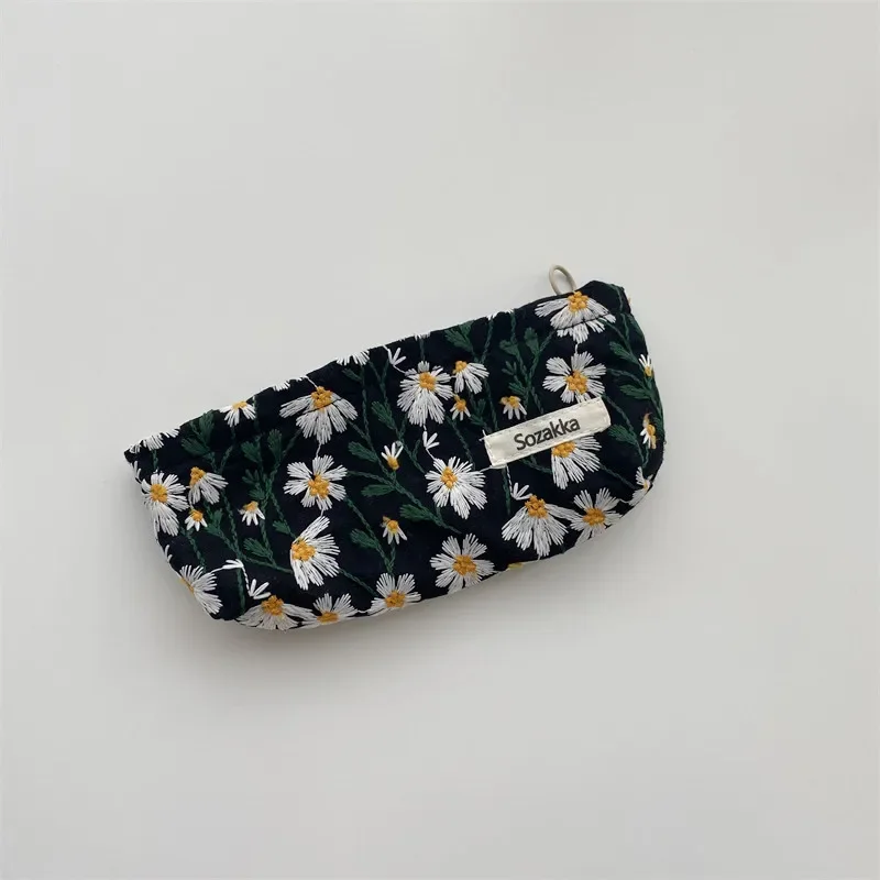 Floral Embroidery Corduroy Canvas Makeup Organizer Bag