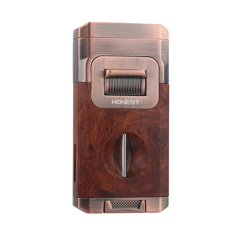 2024 Unique Cigar Lighter With V Cutter Cigar Holder Double Jet Flame Butane Refillable Torch Lighter Luxury Cigar Accessories 5