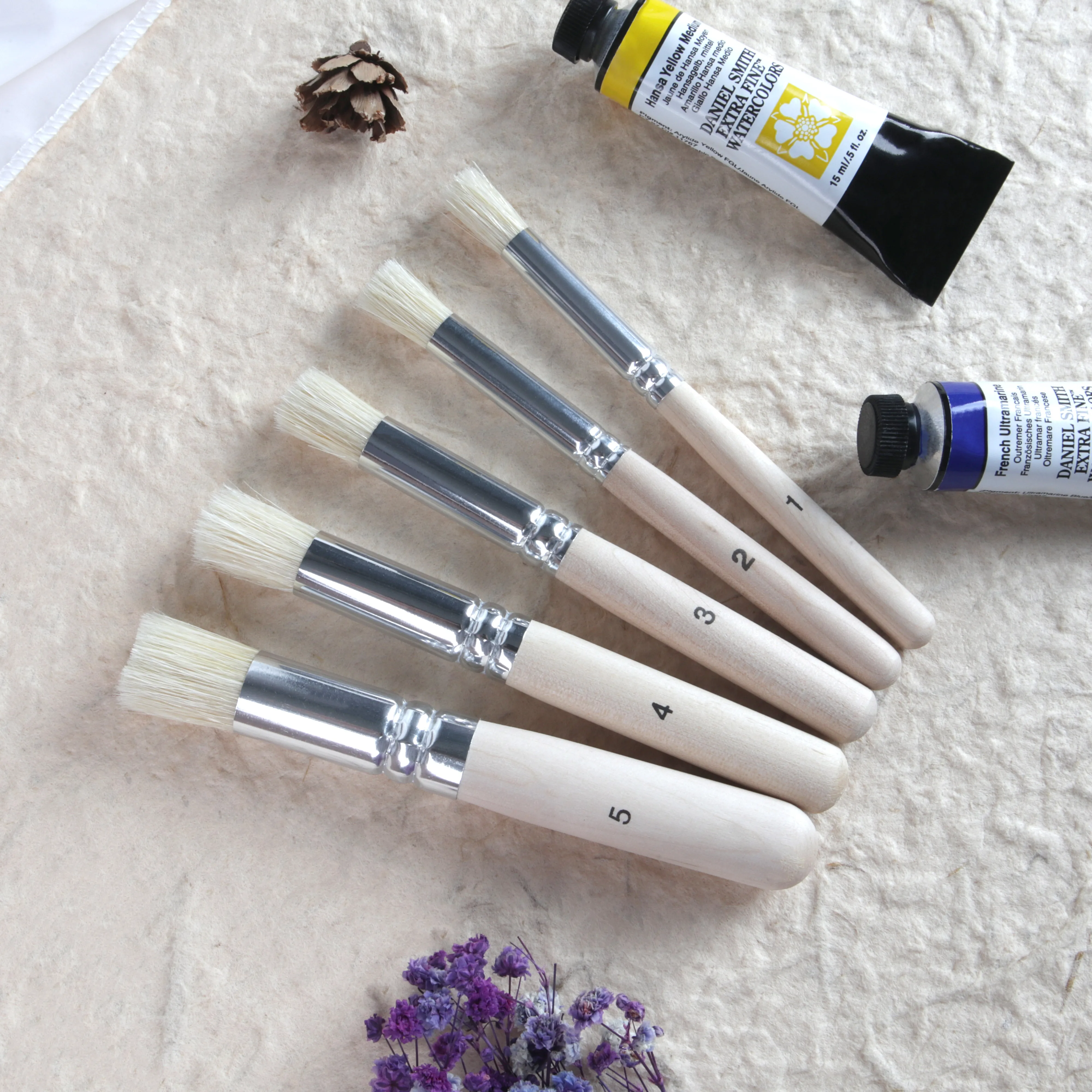SeamiArt 5Pcs Bristle Paint Brushes Round Head Gouache Watercolor Oil Acrylic Painting Tools Brush Tip Pen for Art Supplies 5