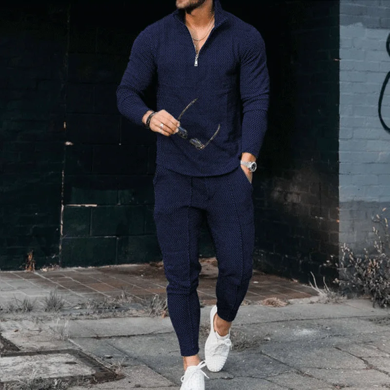 Autumn Casual Men's Fashion Half Zipper Stand Collar Sports Suit