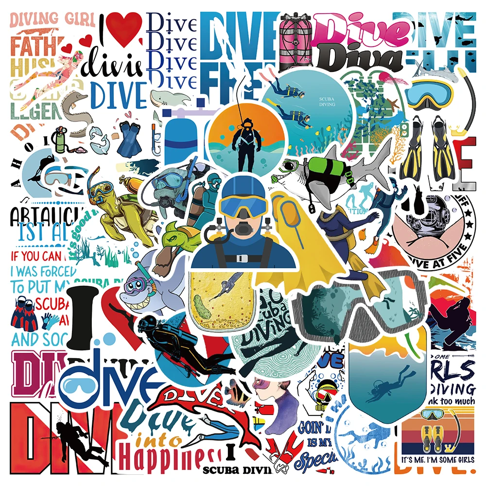 50pcs Diving Sport Cartoon Stickers For Laptop Water Bottle Kids Toy Vinyl Waterproof Graffiti Skateboard Car Decals 50pcs aesthetic funny cartoon abstract animals stickers decals for laptop water bottle luggage notebook waterproof graffiti