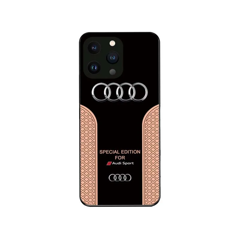 Luxury Audi Sports Car Pattern Phone Case Glass Hard Shell for iPhone 15 14 13 12 11 Pro Max 12 Mini Protection Back Cover - skycase