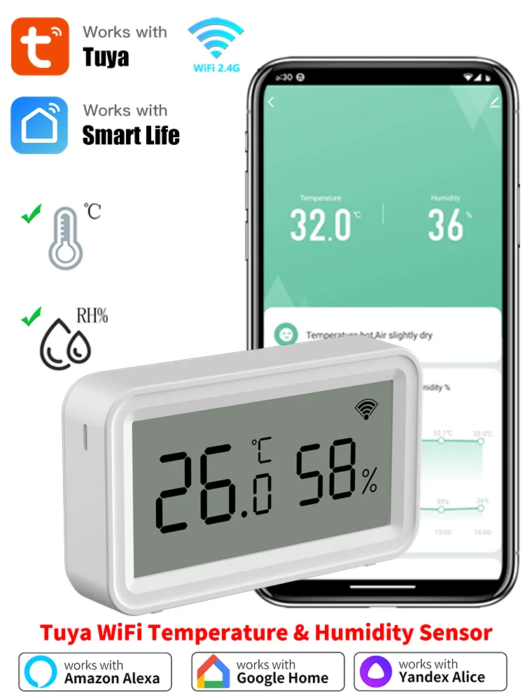 Smart Home New Tuya WiFi Sensor Smart Life Google Home Assistant New Tuya Sensor WiFi Temperature Humidity