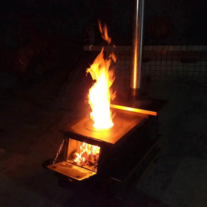 Wood Burning Stove Heater Firewood Warmth Home Cooking Cast Iron Backing Oven Tent Refractory Drawer Ash Indoor Heating Stove 6