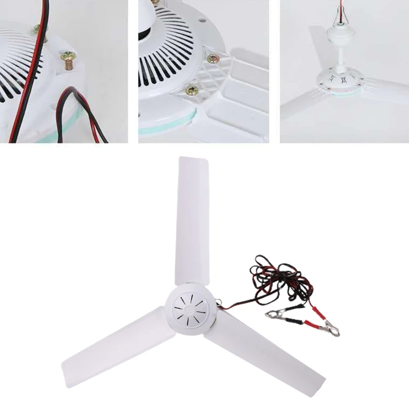 12V Portable Ceiling Fan,19.7&rdquo;/27.5'' Mini Hanging Ceiling Fan 3 Leaves Hanging Camping Tent Fans for Outdoor F19E
