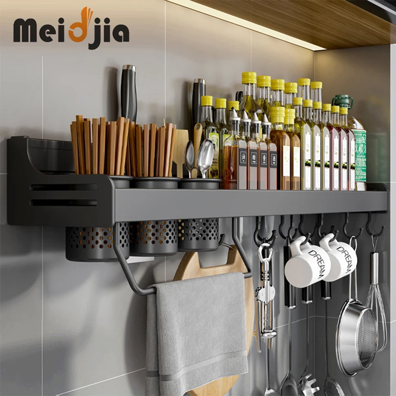 

MEIDJIA-Kitchen Storage Rack, Wall-mounted Organizer, Punch-Free, Kitchen Shelf, Knife Holder, Kitchen Accessories, 60/70/80cm