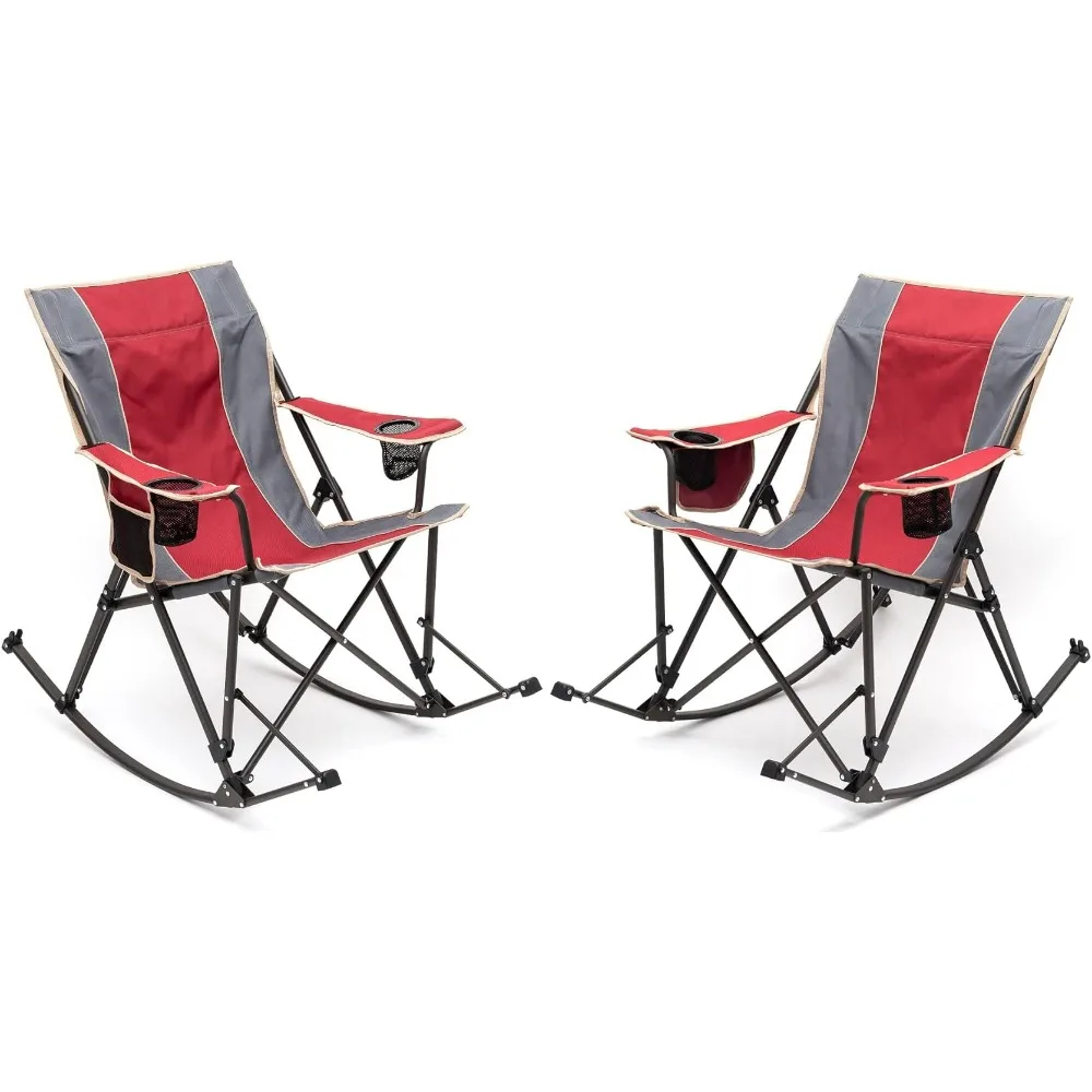 

Camping Rocking Chair Folding Lawn Chairs with Cup Holder Storage Pocket Mesh Back Recliner for Beach OutdoorTravel