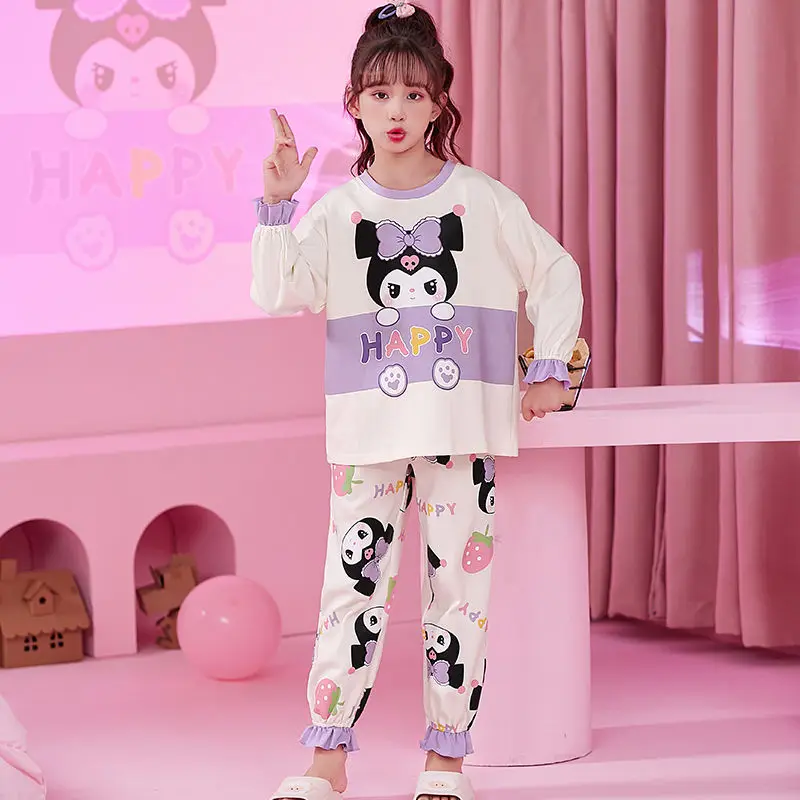 Sanrio My Melody Kids Cartoon Pajamas Anime Figuret Kuromi Girl Long Sleeve Pajamas Set Kt Cat Home Clothes Children Clothes Hot