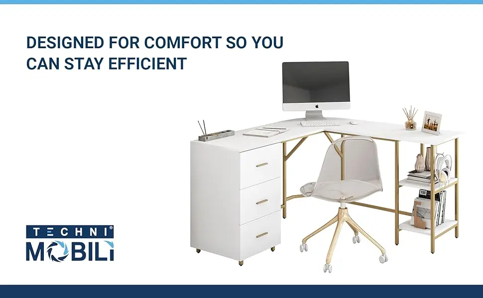 Our L shaped table with storage is designed to be a comfortable work desk for you