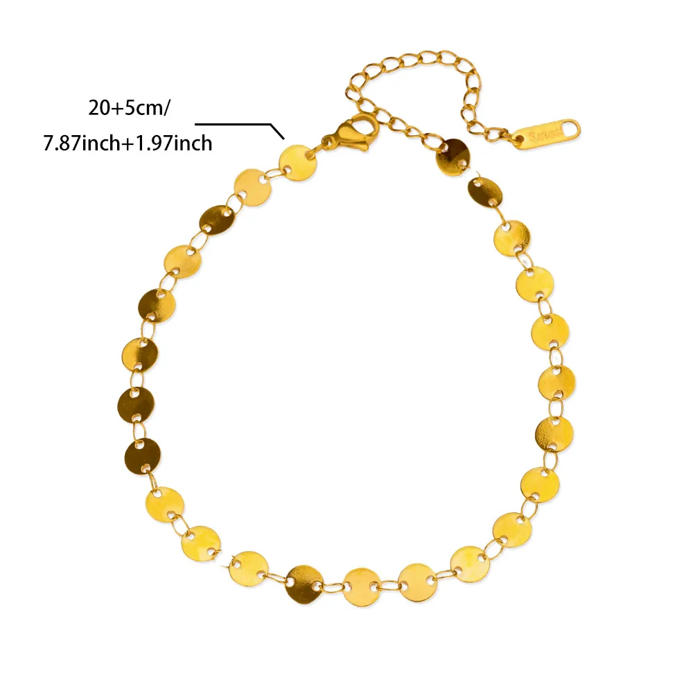 Stainless Steel Double Hole Disk Anklets For Women
