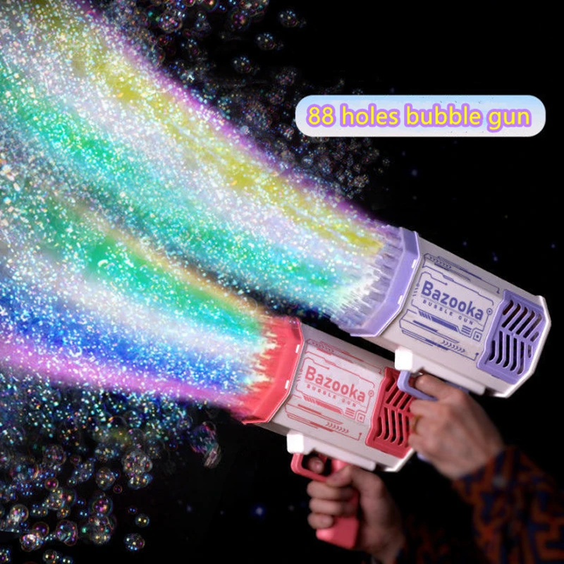 8x 88 Holes Bubble Gun Rocket Launcher Machine Colorful Lights Bubble Gun