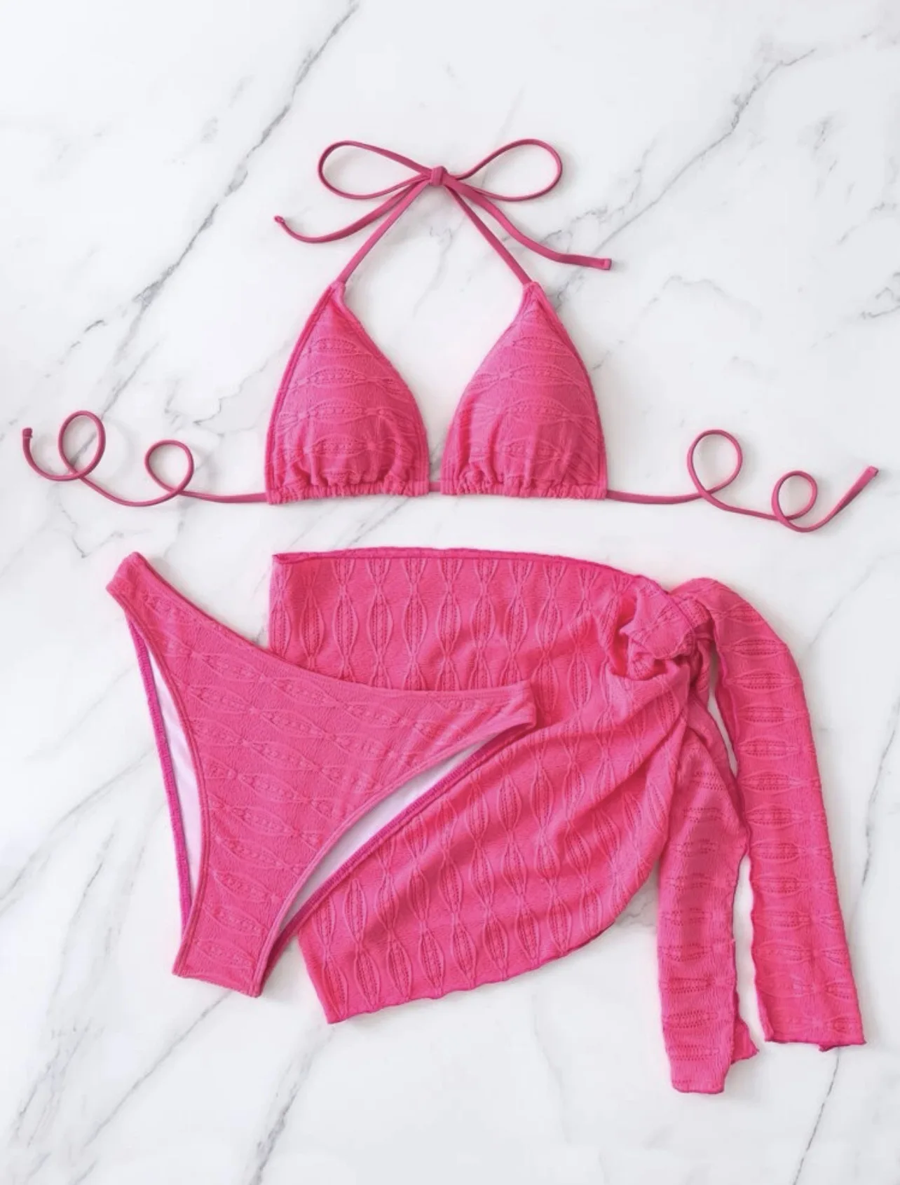 Mesh 3 Pieces Bikinis Set Print Women's Swimsuit Traingle Halter Bathing Suit Push Up Low Waist Swimwear 2023 Women