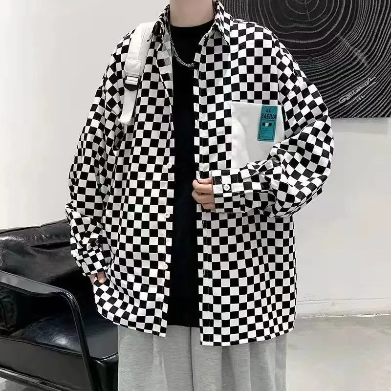 Summer New Korean Version Ultra Thin Breathable Checkerboard Checker Shirt Men's Fashion Trend Cool Polo Collar Long Sleeve Top hat prince full glue protector ultra thin unlock version screen protective film for samsung galaxy s21 4g 5g