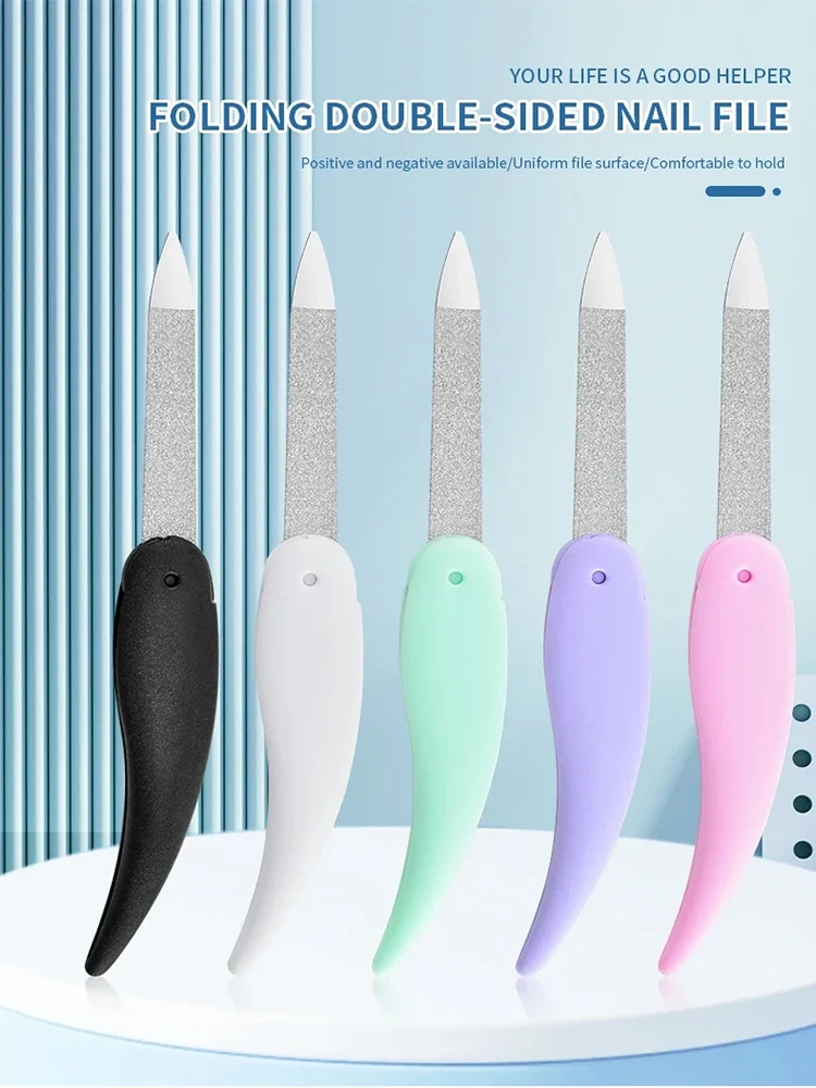 5개입 작은 물고기 모양 접이식 네일 파일 세척 및 광택 마감된 매니큐어 파일 양면 무광 ABS 플라스틱 소재 네일 아트용