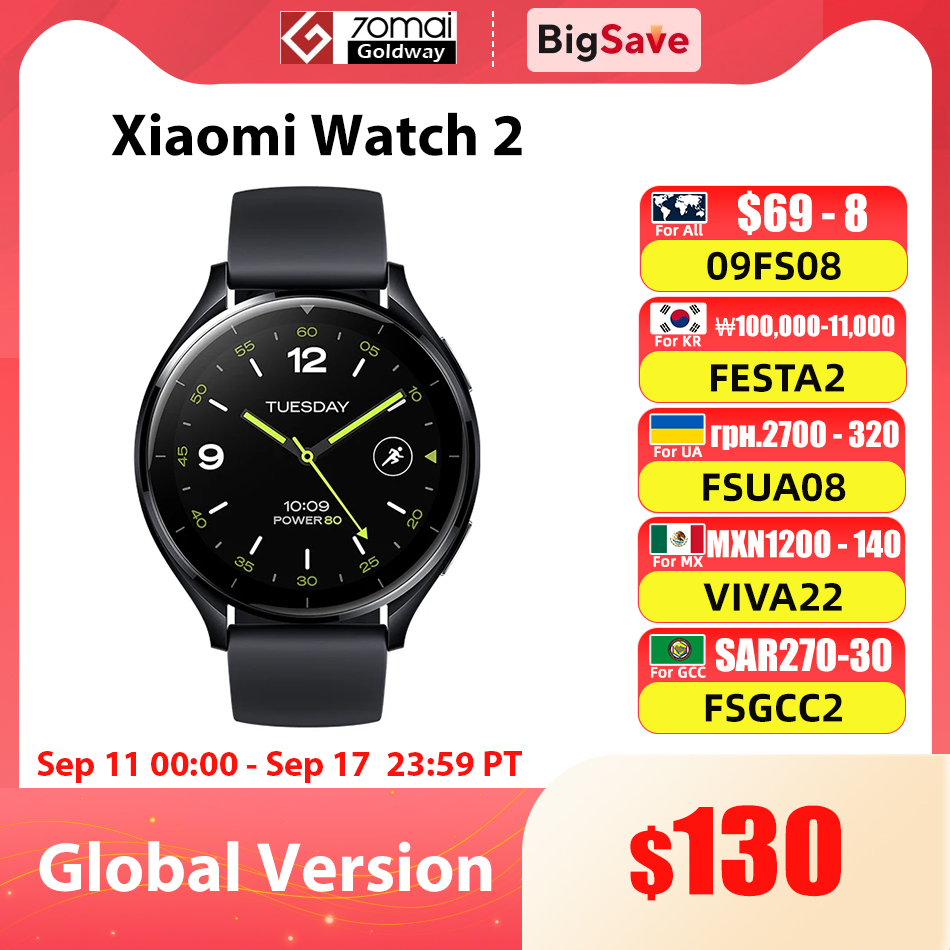Global Version Xiaomi Watch 2 Google Wear OS 1.43'' AMOLED Screen 32GB Storage 160+ Sports Mode  495mAh Battery Mi Smartwatch